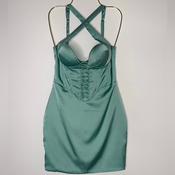 Mini Dress - Aqua Marin - Oh Polly - Deluxe Corset Satin - Small / 04 US - Picture 7 of 17